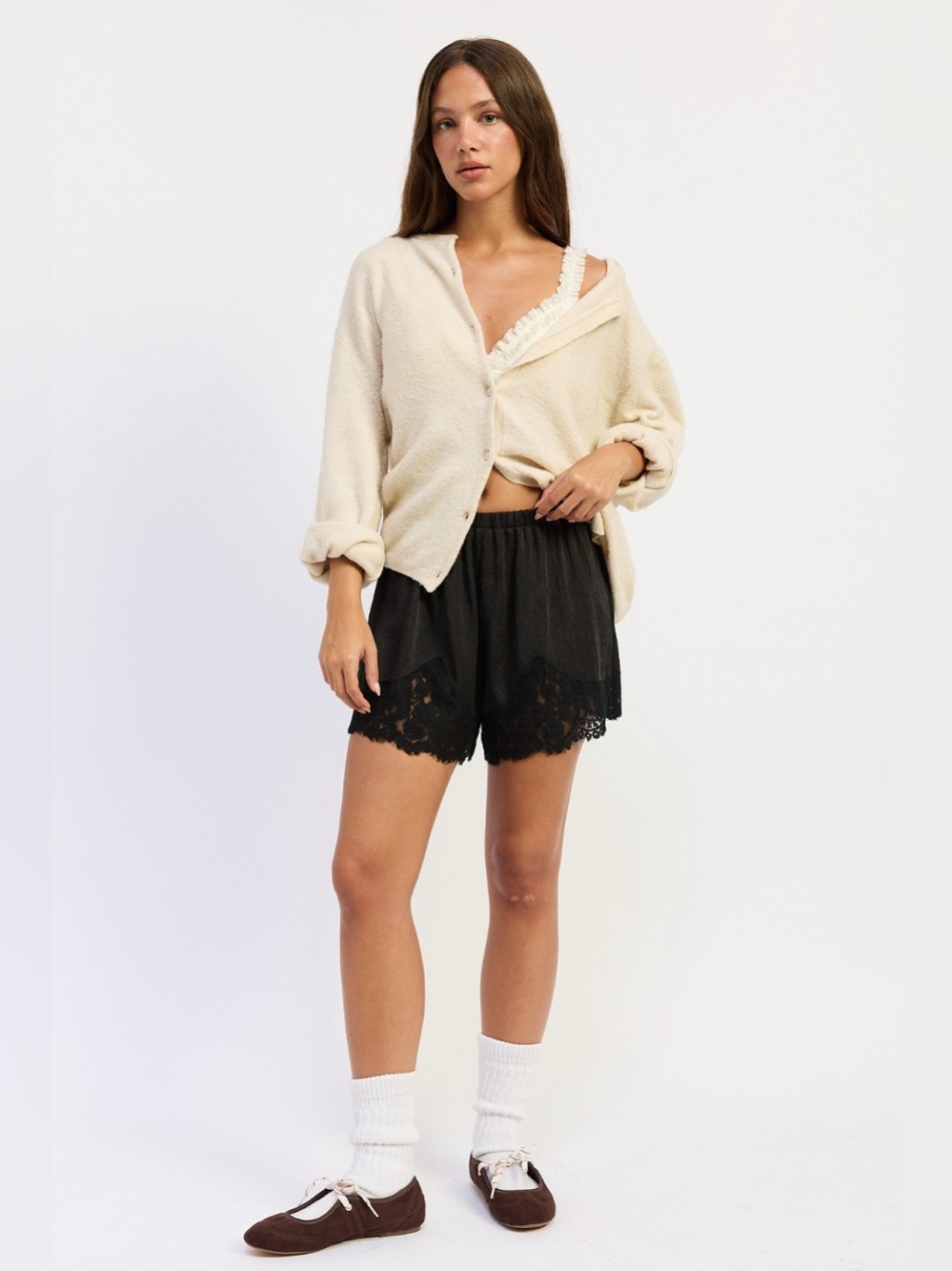 *RESTOCKED* Running Around Paris Black Lace Trim Satin Shorts - Picture 3 of 5